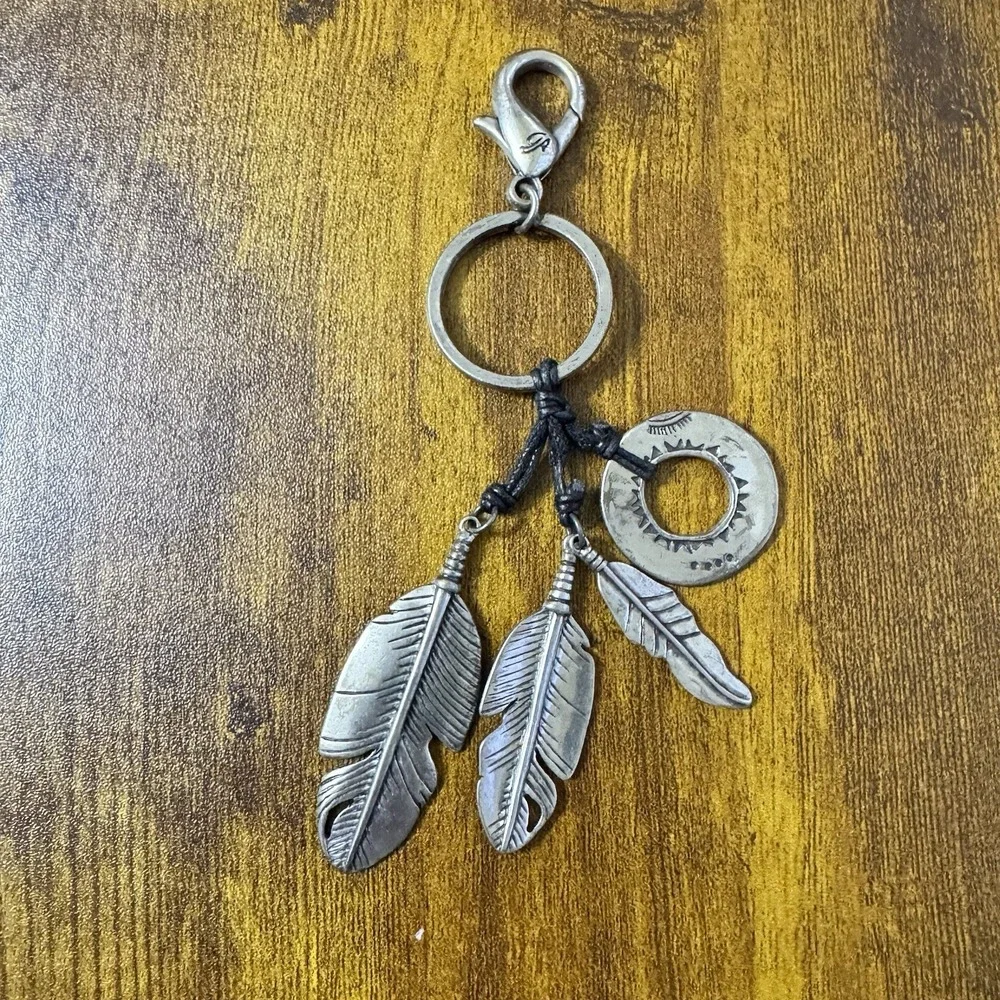 American Eagle Keychain Y2K Feather Charm Boho Western Silver Tone Clip